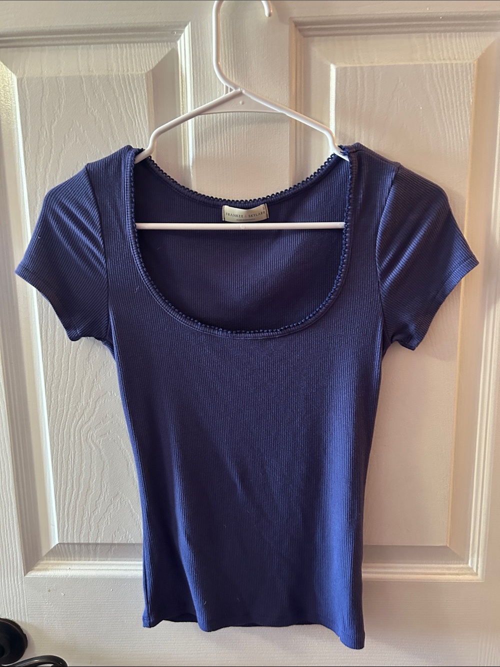 Ribbed Scoop Neck Women's Top - Navy